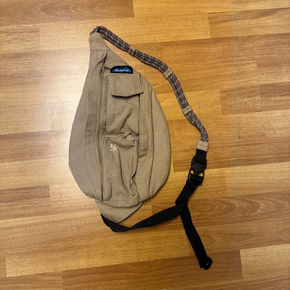 Kavu Olive Khaki Beige Cotton Canvas Original Rope Crossbody Hiking Outdoor Bag